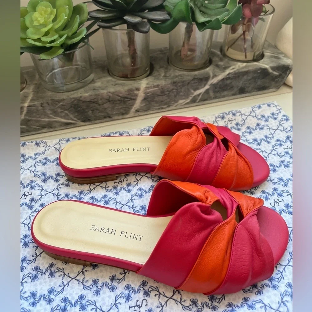 NIB Sarah Flint Arabesque Slide Positano Pink Leather Sandals IT 36 US 6